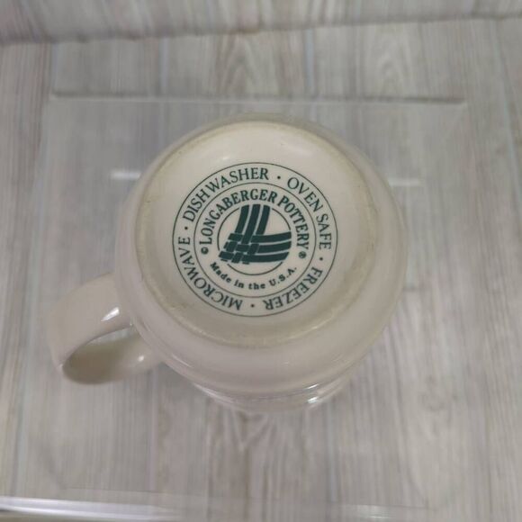 Longaberger Pottery Retired Dark Green White Woven Traditions Coffee Mug Cup - Picture 6 of 6